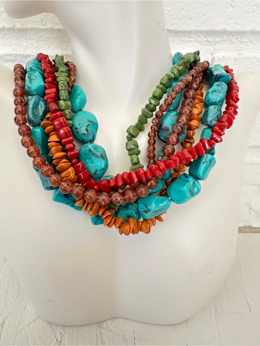 Multistrand Turquoise & Multicolor Beaded Statement Necklace